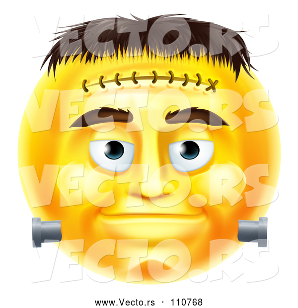 Cartoon Vector of 3d Yellow Frankenstein Smiley Emoji Emoticon Face