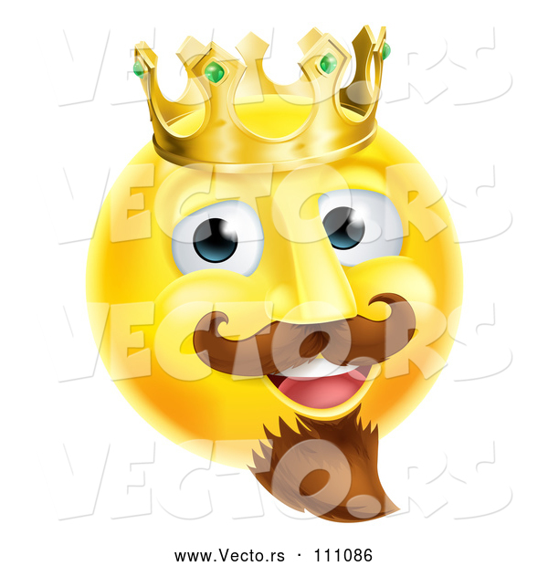 Cartoon Vector of 3d Yellow Smiley Emoji Emoticon Face King Wearing a Crown