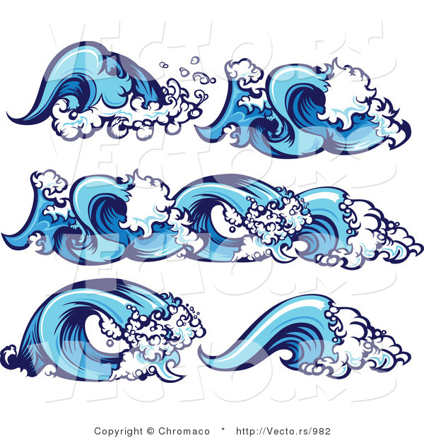 Cartoon Vector of 5 Unique Blue Ocean Wave Borders and Design Elements