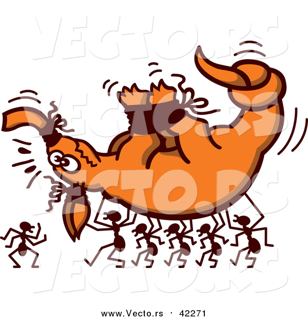 Cartoon Vector of a Ants Carrying Hostage Aardvark Bound by String