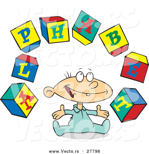 Cartoon Vector of a Baby with Alphabet Letter Blocks