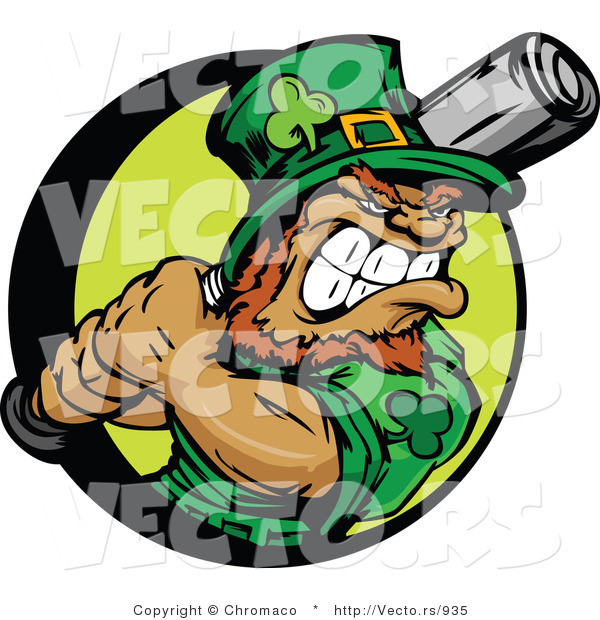 Cartoon Vector of a Baseball Leprechaun Mascot Batting