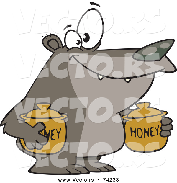 Cartoon Vector of a Bear Carrying Honey Jars