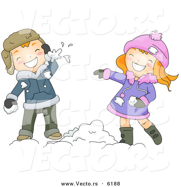 Cartoon Vector of a Boy and Girl Throwing Snow Balls at Each Other