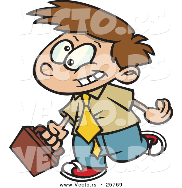 Cartoon Vector of a Boy Business Man Wearing a Tie and Walking