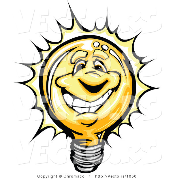 Cartoon Vector of a Bright Cartoon Lightbulb Mascot Smiling