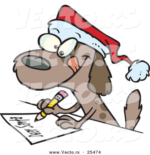 Cartoon Vector of a Brown Dog Writing Letter to Santa