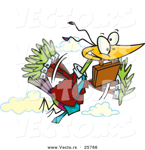 Cartoon Vector of a Business Bird Flying with a Briefcase