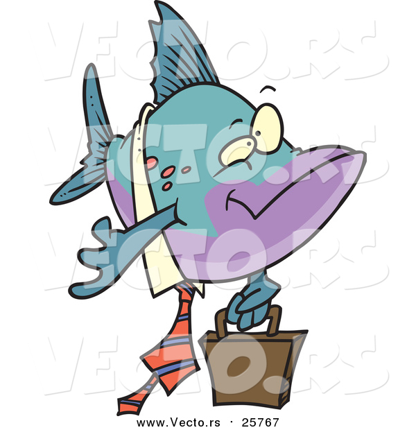 Cartoon Vector of a Business Fish Carrying a Briefcase