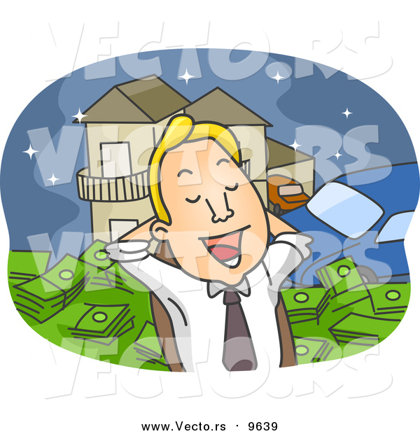 Cartoon Vector of a Business Man Day Dreaming of Being Rich