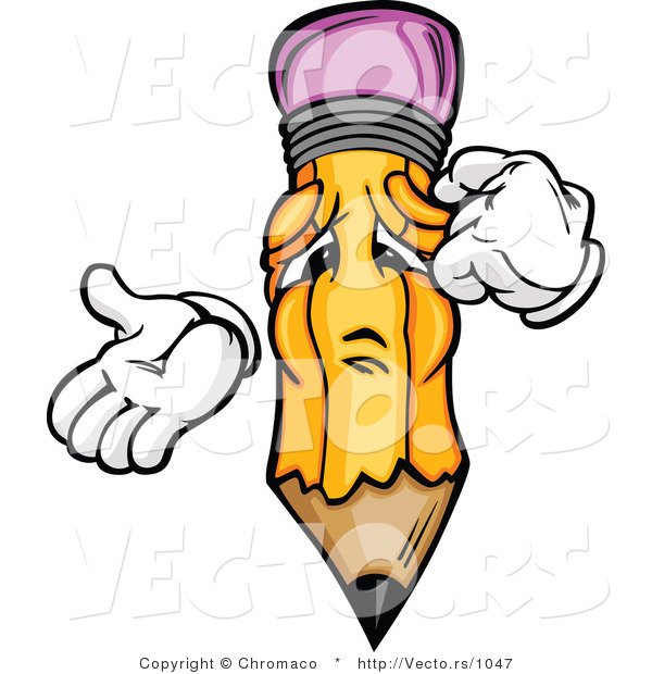 Cartoon Vector of a Cartoon Pencil Mascot with Memory Loss