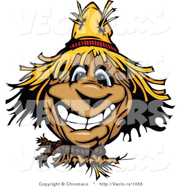 Cartoon Vector of a Cartoon Scarecrow with Big Grin