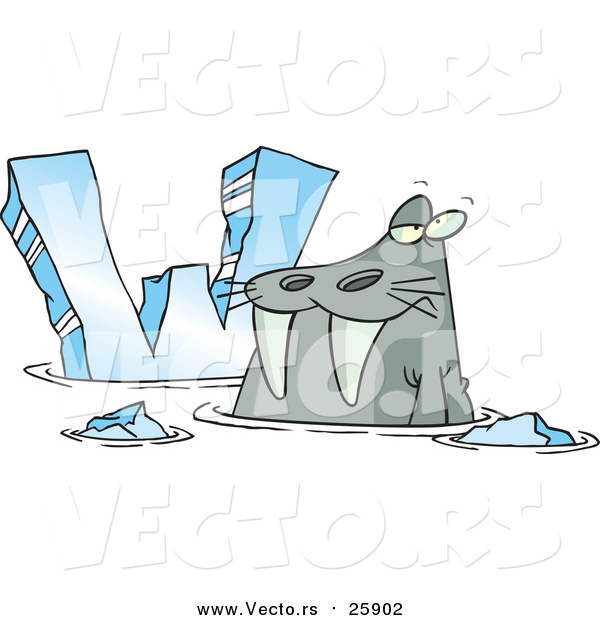 Cartoon Vector of a Cartoon Walrus Beside Alphabet Letter W