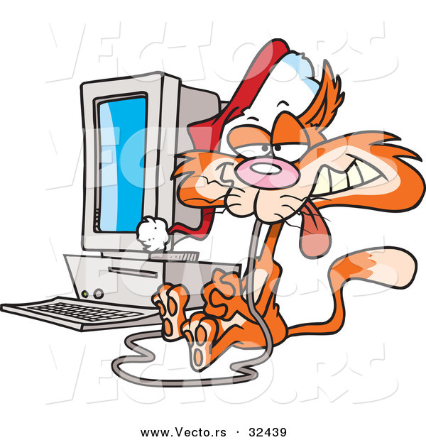 Cartoon Vector of a Christmas Cat Eating Computer Mouse