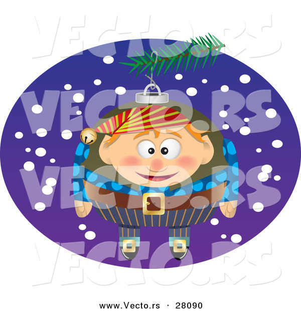 Cartoon Vector of a Christmas Elf Ornament in a Tree