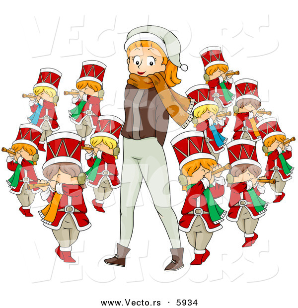 Cartoon Vector of a Christmas Girl with Eleven Pipers Piping