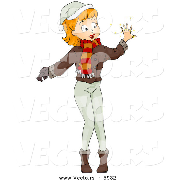 Cartoon Vector of a Christmas Girl with Five Golden Rings