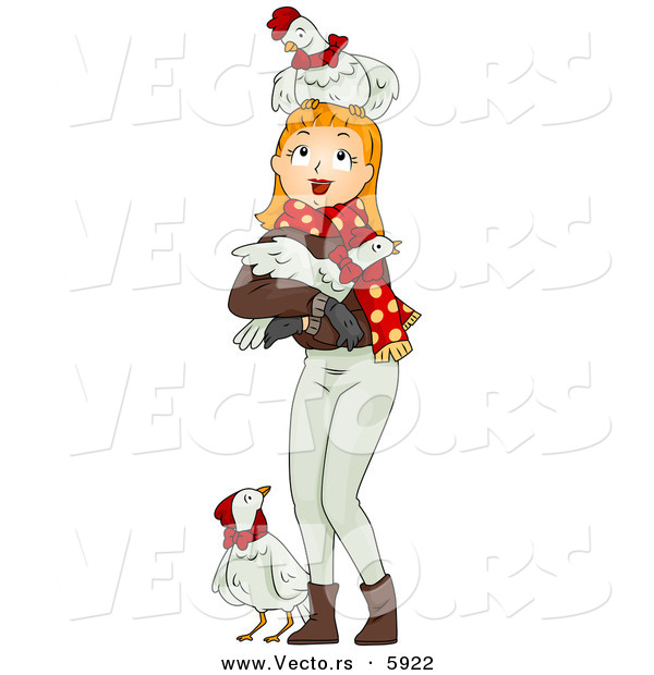 Cartoon Vector of a Christmas Girl with Three French Hens