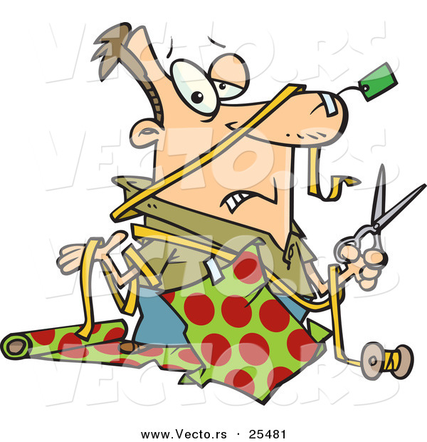 Cartoon Vector of a Clueless Man Trying to Wrap Christmas Gifts