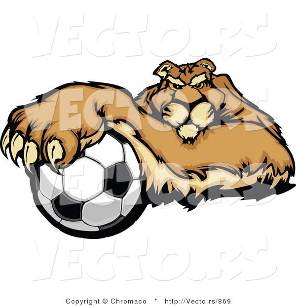 Cartoon Vector of a Competitive Puma Mascot Gripping Soccer Ball with Paw