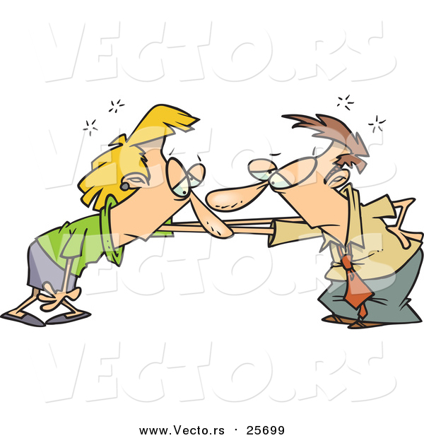 Cartoon Vector of a Couple Catching Their Breath After a Fight