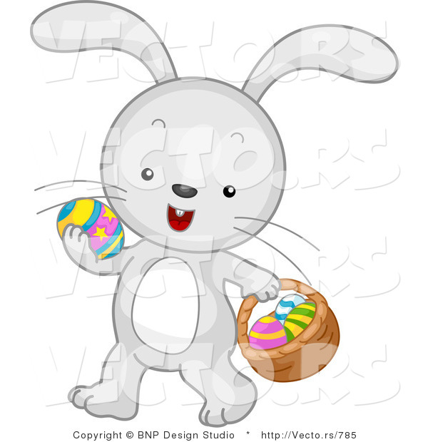 Cartoon Vector of a Easter Bunny Carrying Eggs and Basket