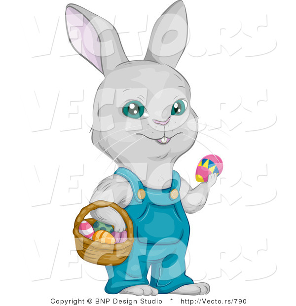 Cartoon Vector of a Easter Bunny with Basket Full of Eggs