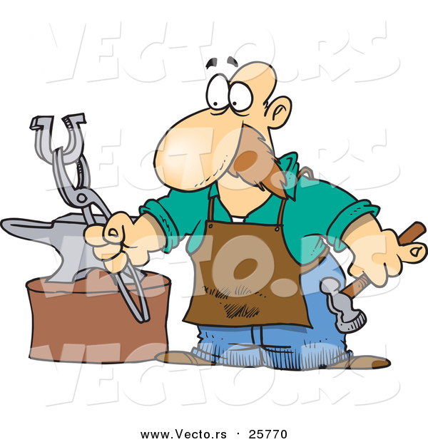 Cartoon Vector of a Farrier Working on a Horseshoe
