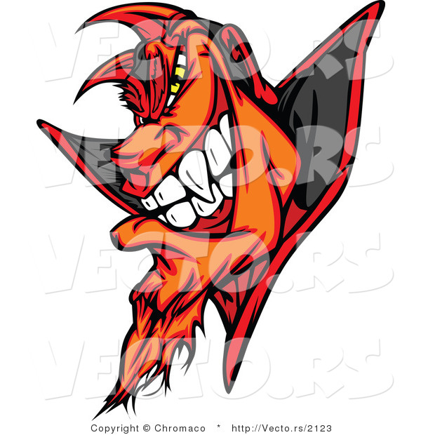 Cartoon Vector of a Fiery Cartoon Devil Grinning with Evil Yellow Eyes