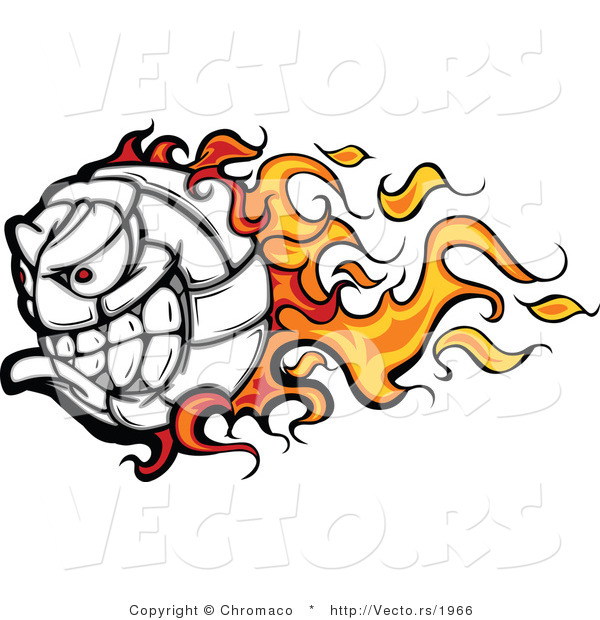 Cartoon Vector of a Flaming Volleyball Ball Mascot with an Evil Competitive Grin