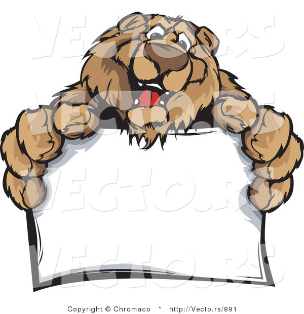 Cartoon Vector of a Friendly Bear Mascot Holding Blank Sign