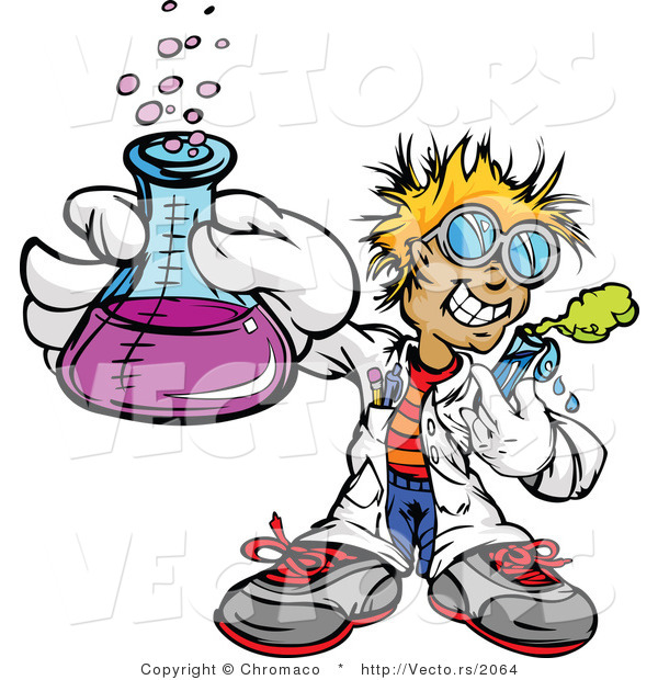 Cartoon Vector of a Friendly Scientist Holding a Flask and Test Tube