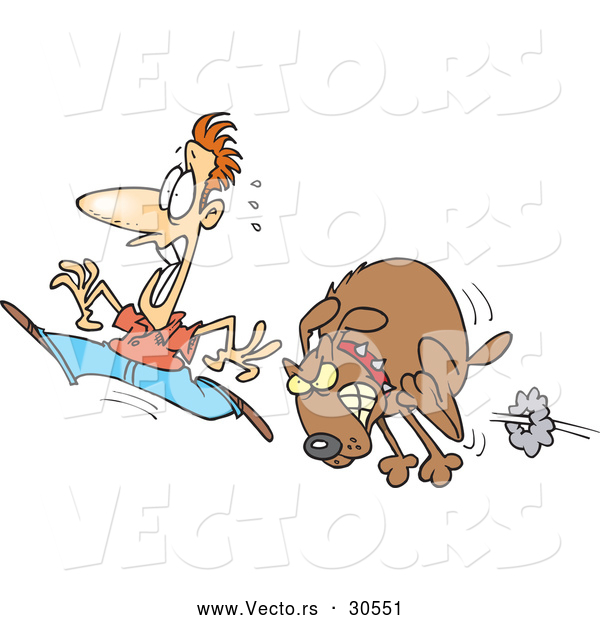 Cartoon Vector of a Frightened Man Running from a Big Mad Dog