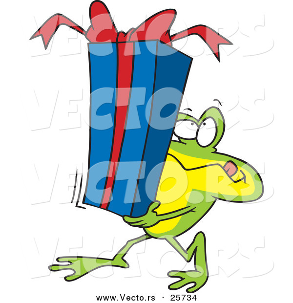 Cartoon Vector of a Frog Carrying Present