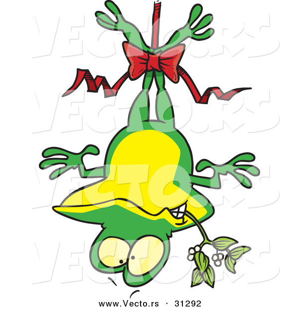 Cartoon Vector of a Frog Hanging Upside down with Mistletoe on Christmas