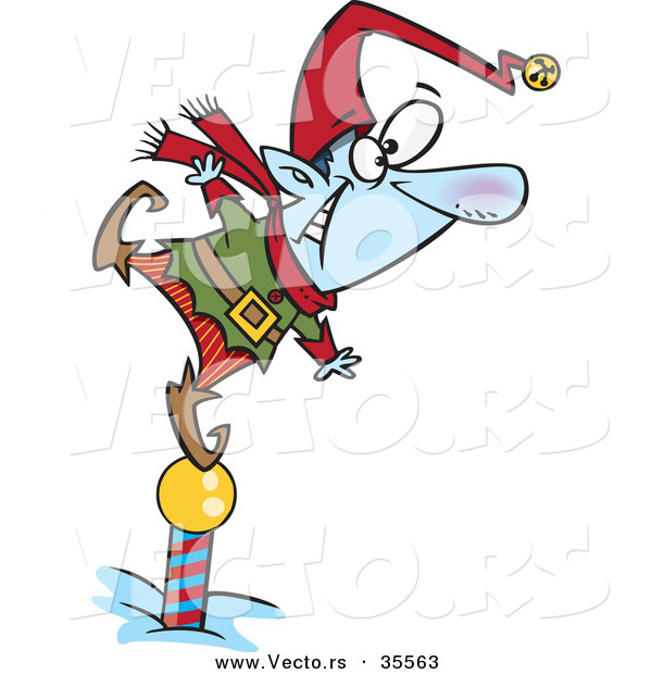 Cartoon Vector of a Frozen Christmas Elf Standing on North Pole While Keeping a Look out