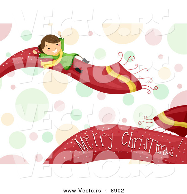 Cartoon Vector of a Girl on a Merry Scarf over Bubbles for Christmas