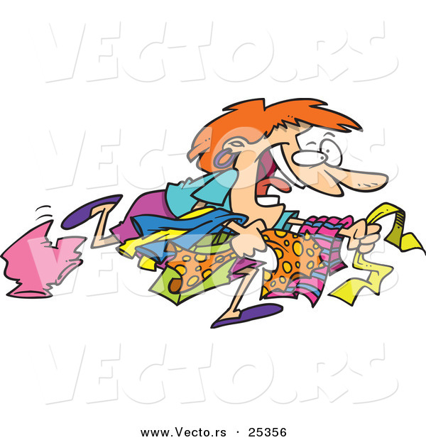 Cartoon Vector of a Girl Running to Get the Best Bargains While Christmas Shopping