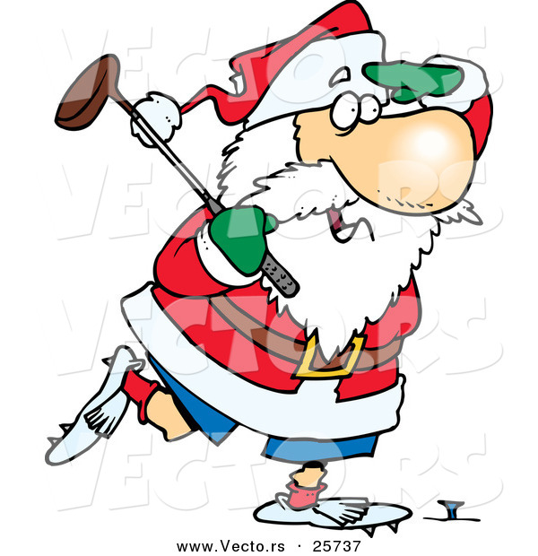Cartoon Vector of a Golfing Santa