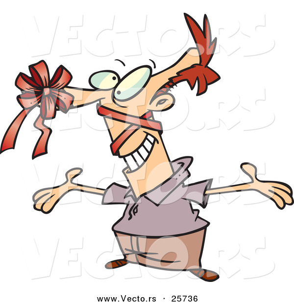 Cartoon Vector of a Goofy Man with a Red Present Bow on His Nose