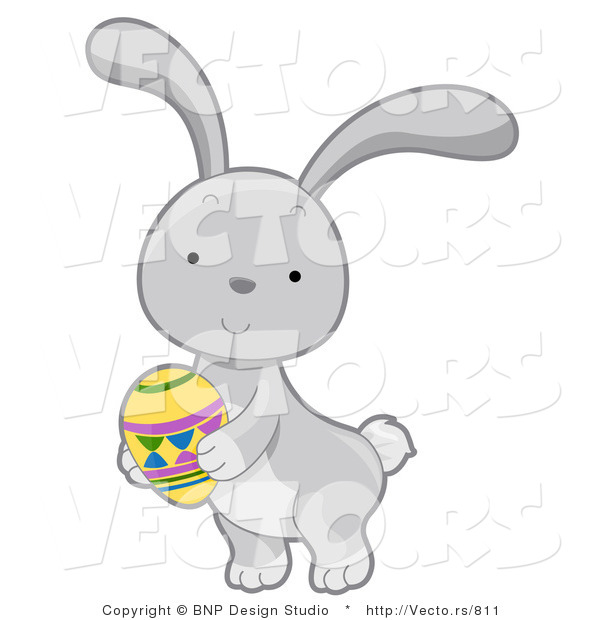 Cartoon Vector of a Gray Rabbit with Easter Egg