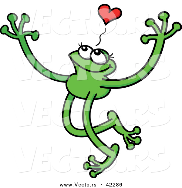 Cartoon Vector of a Green Grinning Love Frog with Long Arms and Legs