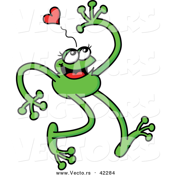 Cartoon Vector of a Green Love Frog with Long Arms and Legs