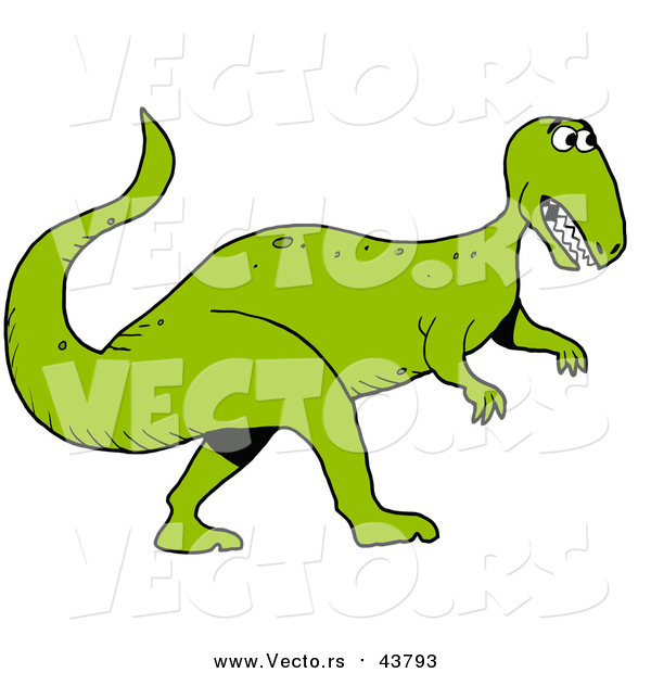 Cartoon Vector of a Green Tyrannosaurus Rex Dinosaur Walking Forward