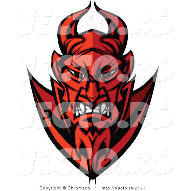 Cartoon Vector of a Grinning Cartoon Devil Staring with Intimidating Red Eyes