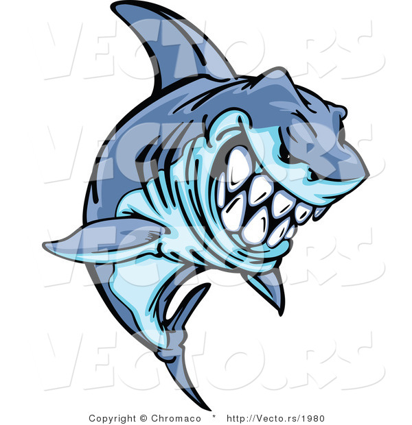 Cartoon Vector of a Grinning Cartoon Shark Mascot Leaping out of Water