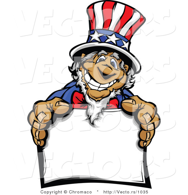 Cartoon Vector of a Grinning Cartoon Uncle Sam Holding Blank Sign