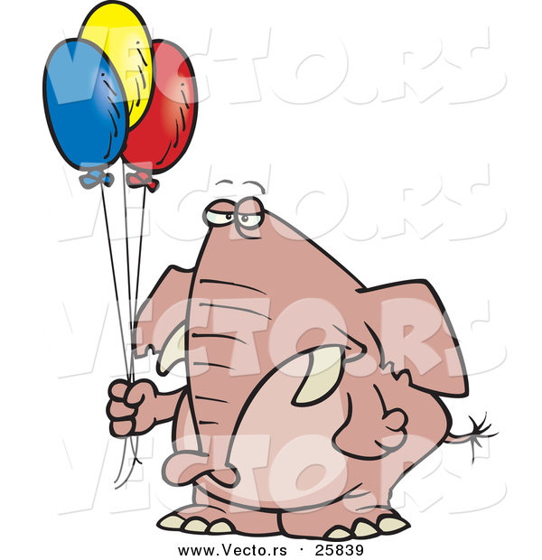 Cartoon Vector of a Grumpy Elephant Holding Balloons
