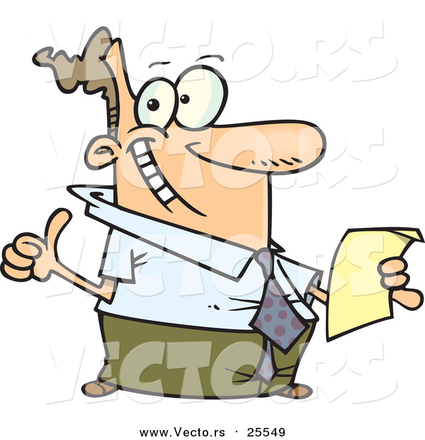 Cartoon Vector of a Happy Business Man Holding Year End Reports