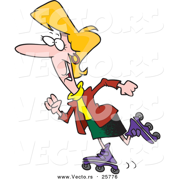 Cartoon Vector of a Happy Business Woman Rollerblading